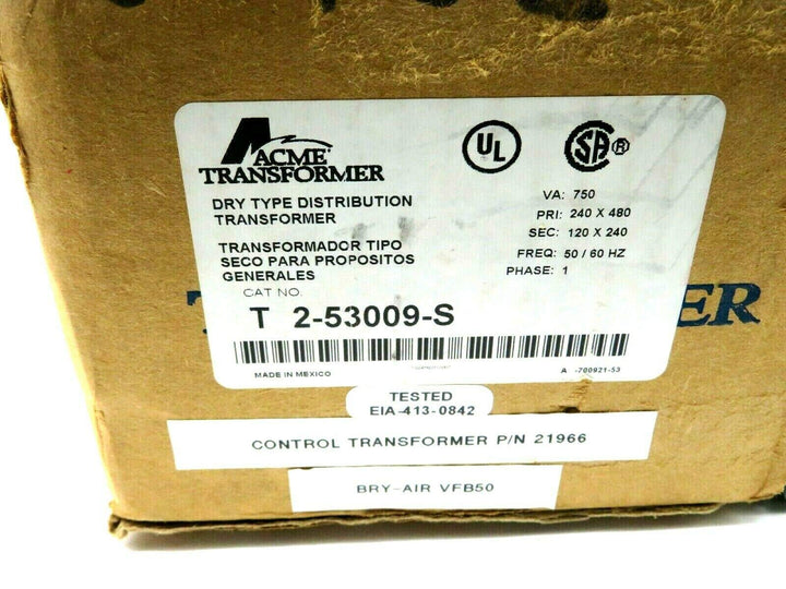 Acme Electric T253009S Transformer 750VA 1P 240/480V 120/240V Isolation - Diamond Home USA