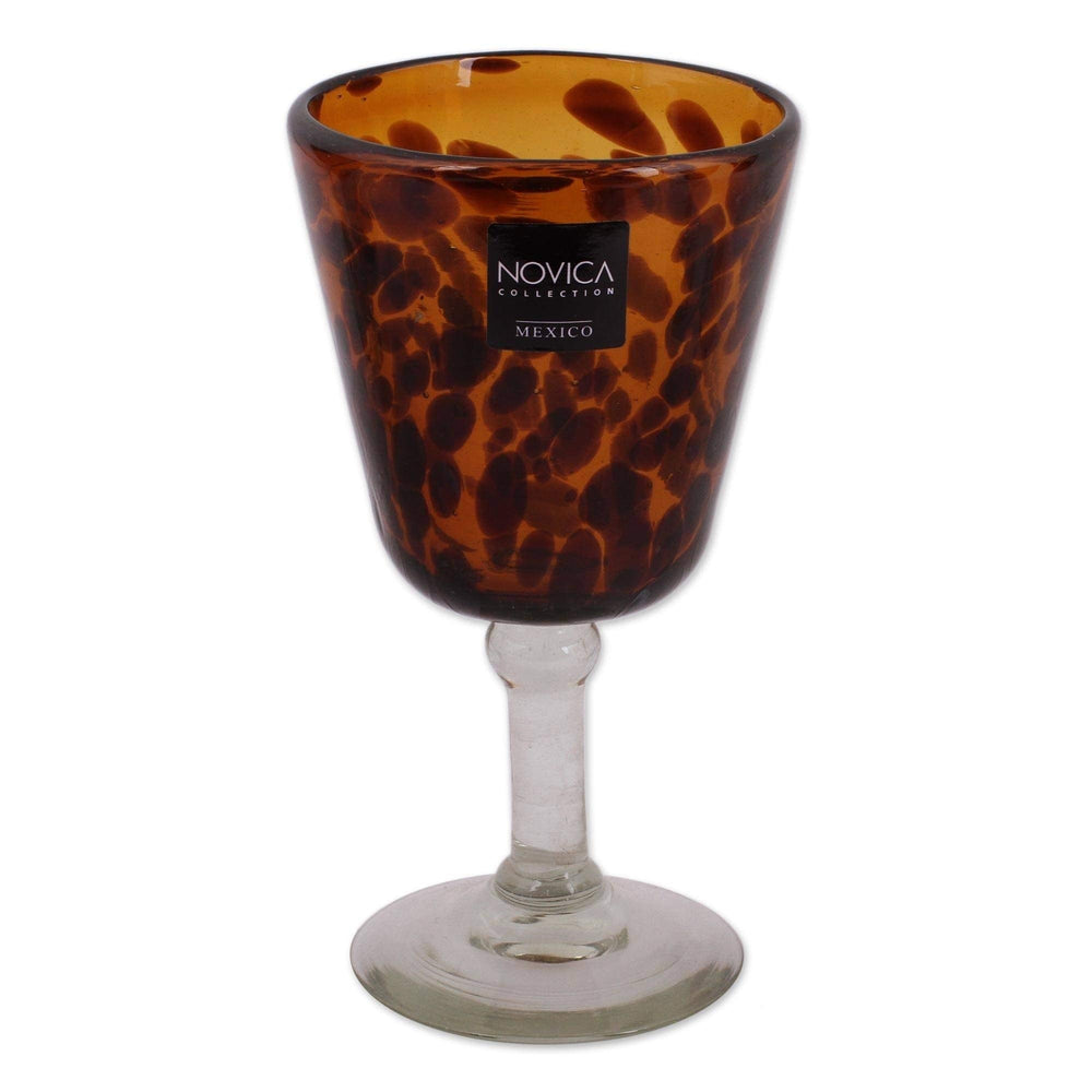 Handmade Wine Glasses Tortoise Shell Set Of 6 (Mexico) Brown Clear Glass - Diamond Home USA