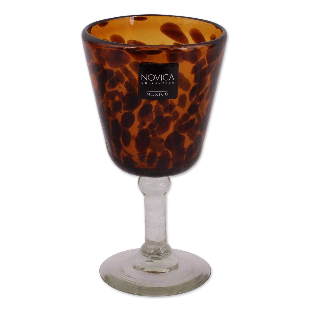 Handmade Wine Glasses Tortoise Shell Set Of 6 (Mexico) Brown Clear Glass - Diamond Home USA