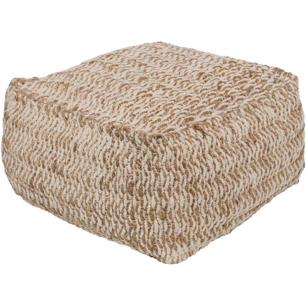 Large Jute Ottoman Brown Farmhouse Braid Weave Stripe Textured Squared Pouf