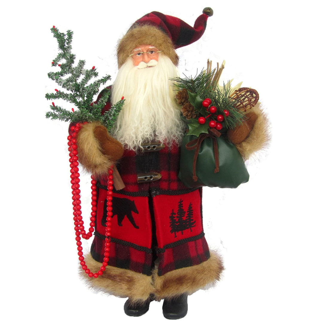 18" Buffalo Plaid Black Bear Santa Red