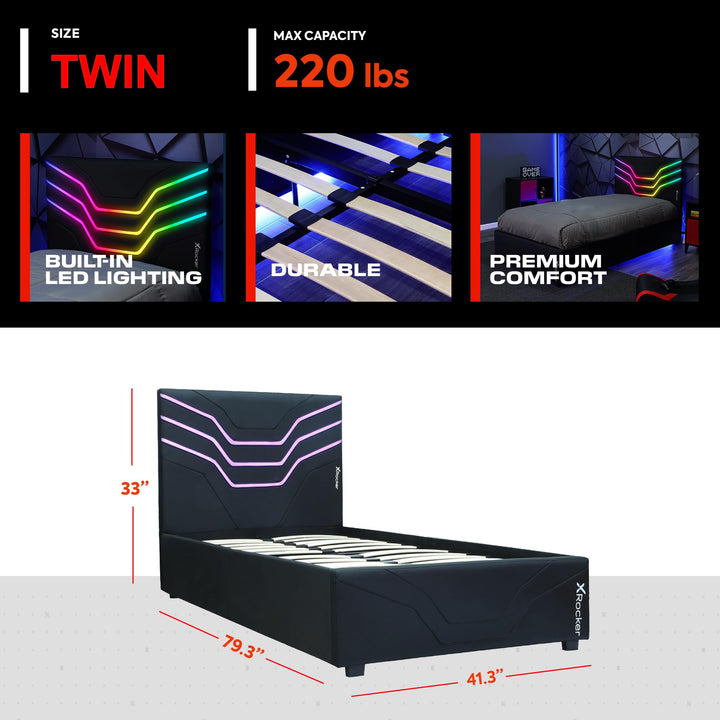 X Rocker Cosmos RGB LED Twin Size Platform Gaming Bed Frame Hardwood Slat Multi