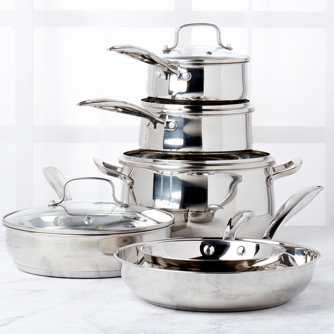10pc Stainless Steel Cookware Set Silver 10 Piece - Diamond Home USA