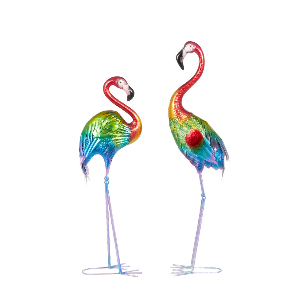 Multi Colored Metal Tall Textured Rainbow Flamingo Decorative Garden Sculpture - Diamond Home USA