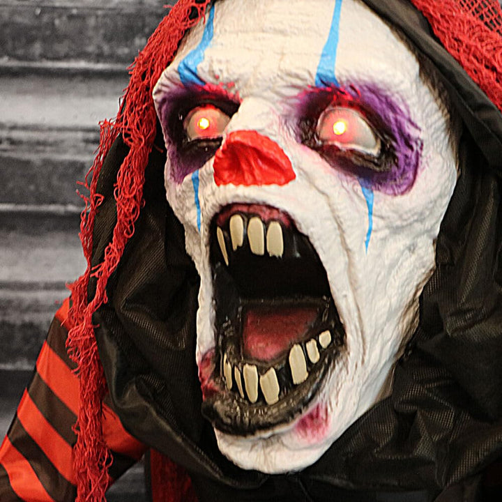 Haunted Hill Farm Squatting Clown Dog Halloween Animatronic with Movement Sounds - Diamond Home USA