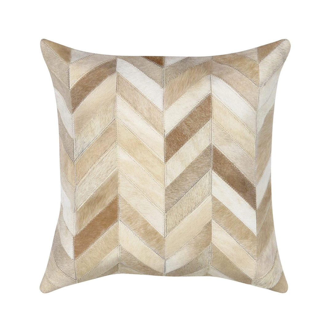 Safari Chevron L. Brown Cowhide 17" Decorative Pillow Ivory Modern