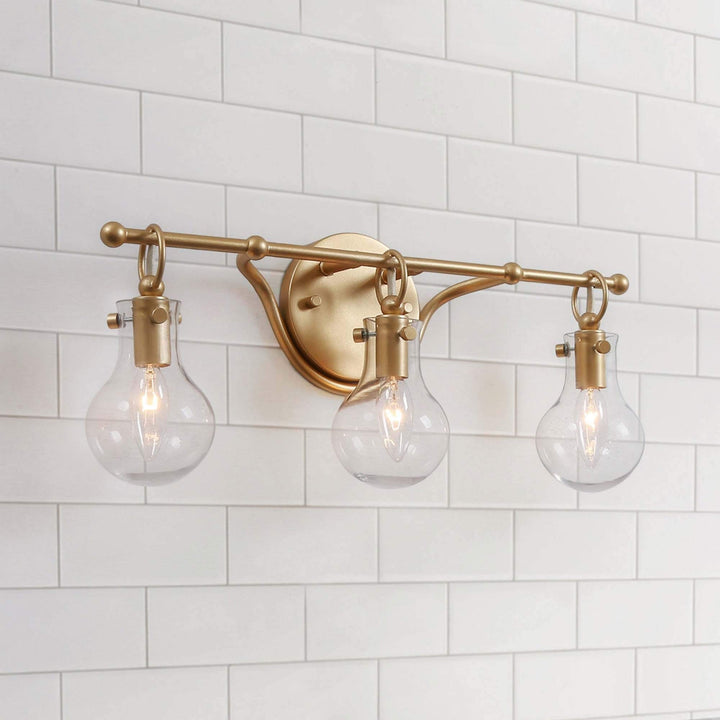 Glam Gold 3-Lights Bathroom Wall Sconce Globe Clear Glass Vanity Lighting for - Diamond Home USA