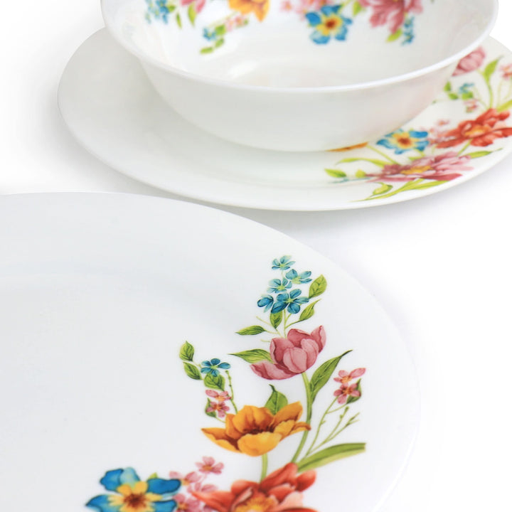 12 Piece Tempered Opal Glass Dinnerware Set Multi Color Floral Traditional Round - Diamond Home USA