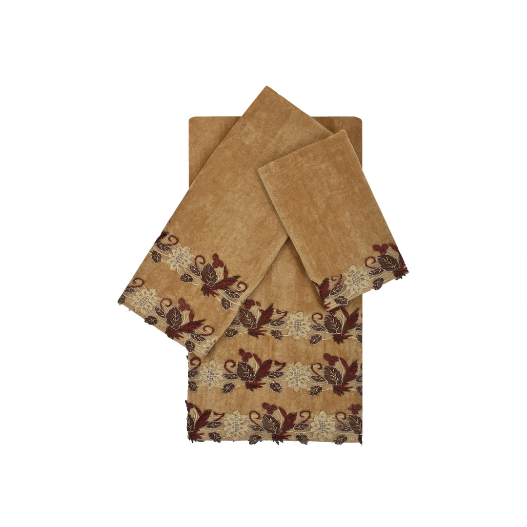 Sherry Kline Romantica Lace Gold 3-Piece Embellished Towel Set