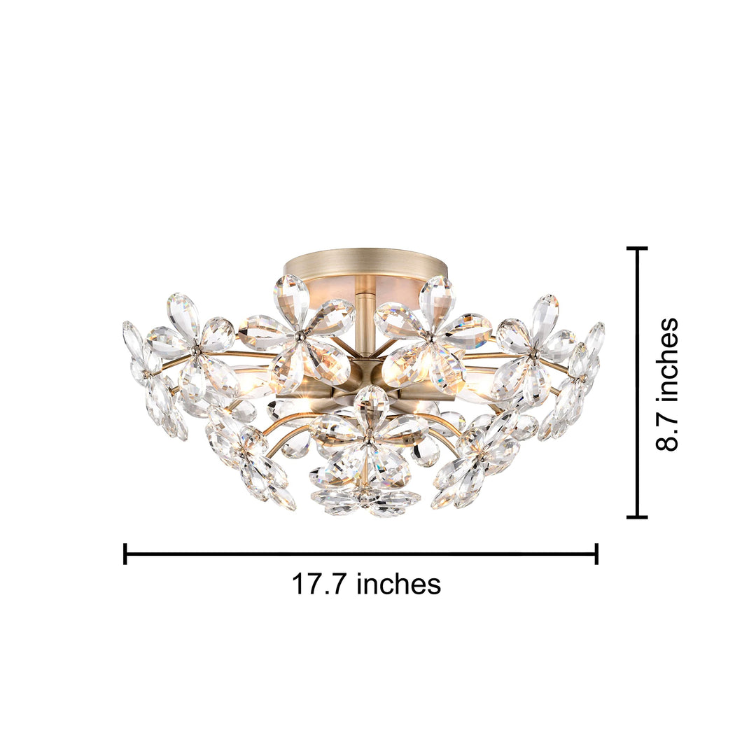6-light Brushed Silver-ish Champagne Flower Crystal Flush Mount Modern - Diamond Home USA