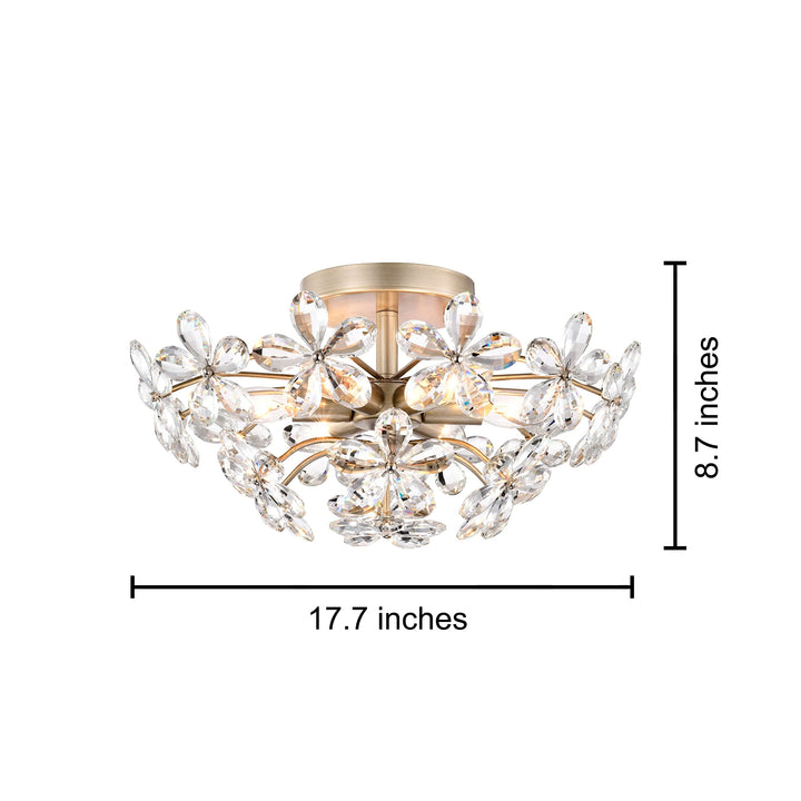 6-light Brushed Silver-ish Champagne Flower Crystal Flush Mount Modern - Diamond Home USA