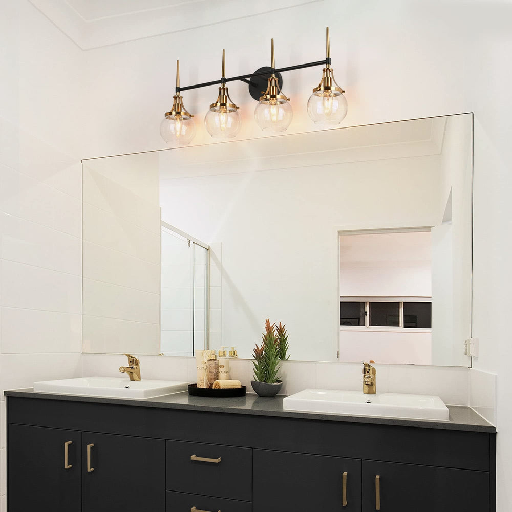 Modern Black Gold 4-Light Globe Glass Bathroom Vanity Lights Linear Wall Sconces - Diamond Home USA