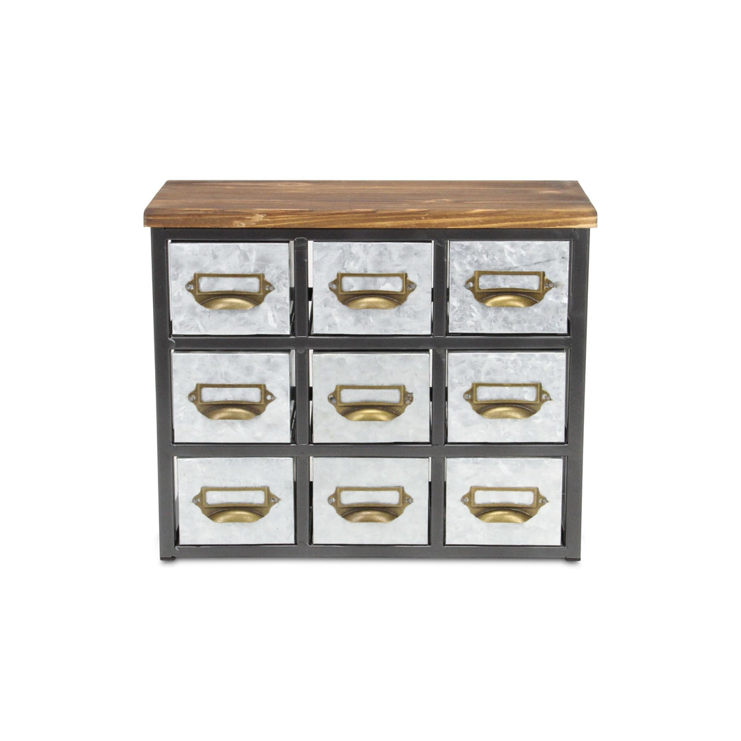 Gray Galvanized Metal Short 9 Drawer Desk Organizer Grey Industrial Handmade - Diamond Home USA