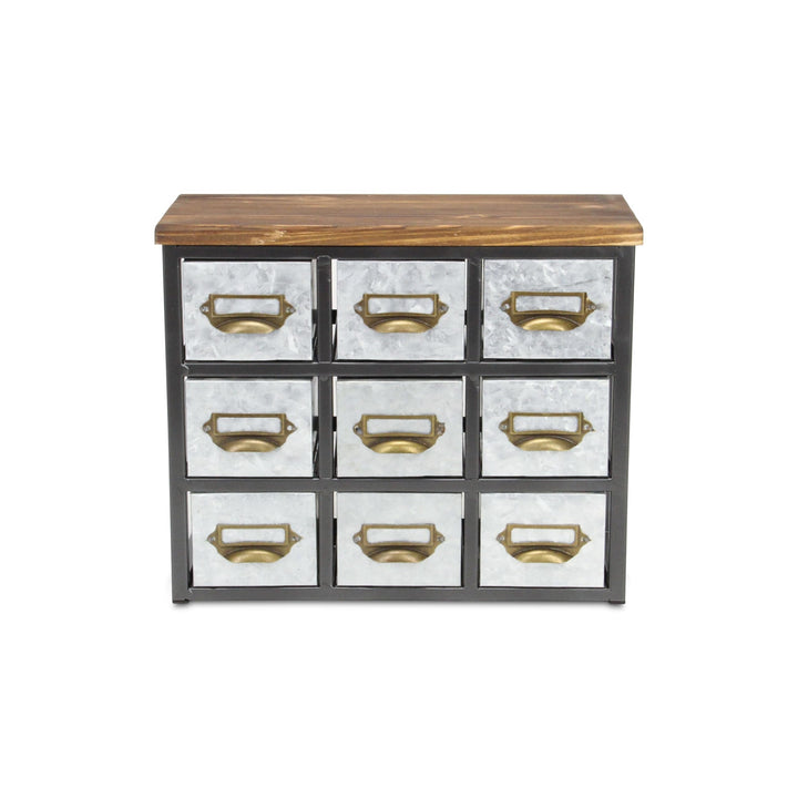 Gray Galvanized Metal Short 9 Drawer Desk Organizer Grey Industrial Handmade - Diamond Home USA