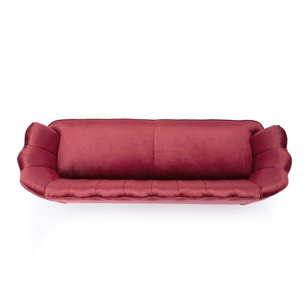 Christopher Knight Home Reitz Channel Stitch 3 Seater Shell Sofa - Velvet - Berry Red + Gold - Diamond Home USA