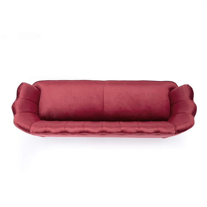 Christopher Knight Home Reitz Channel Stitch 3 Seater Shell Sofa - Velvet - Berry Red + Gold - Diamond Home USA