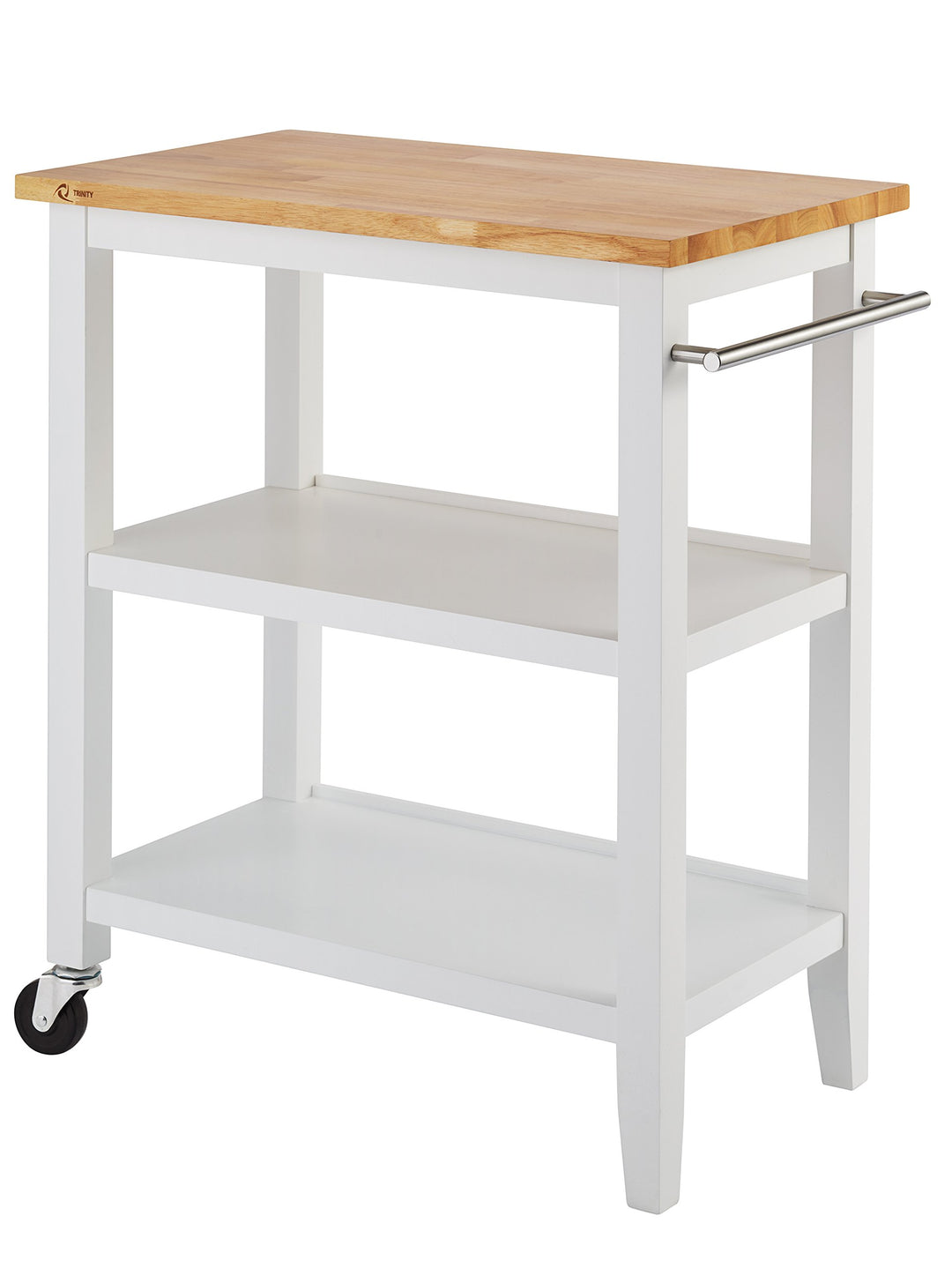 TRINITY 30-Inch Wood Kitchen Coffee Cart with Wheels Two Shelves and