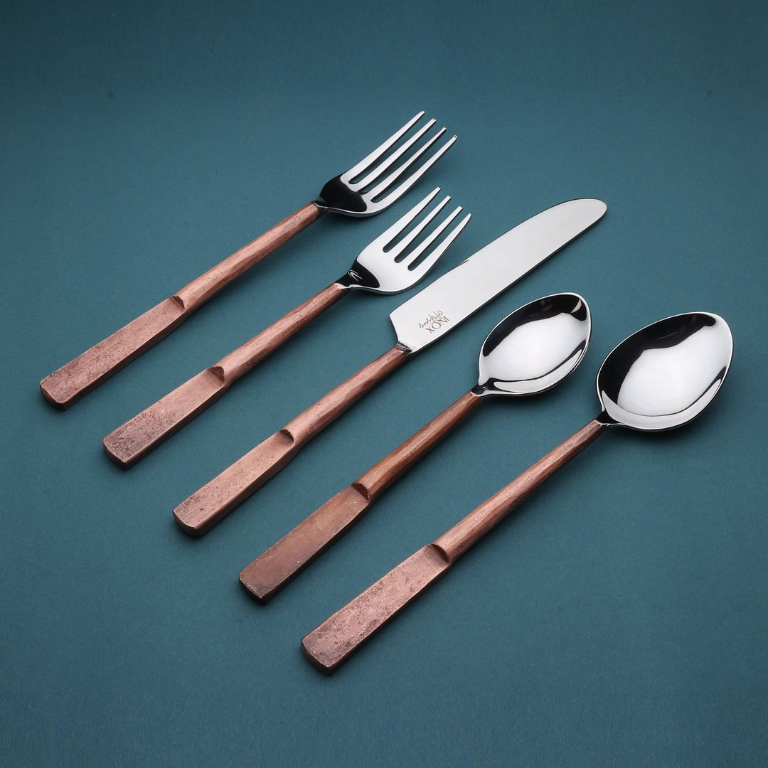 INOX Artisans Celia Copper Antique 20 Piece Flatware Set - Diamond Home USA