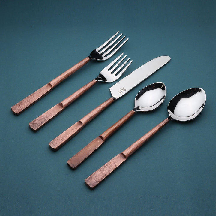 INOX Artisans Celia Copper Antique 20 Piece Flatware Set - Diamond Home USA