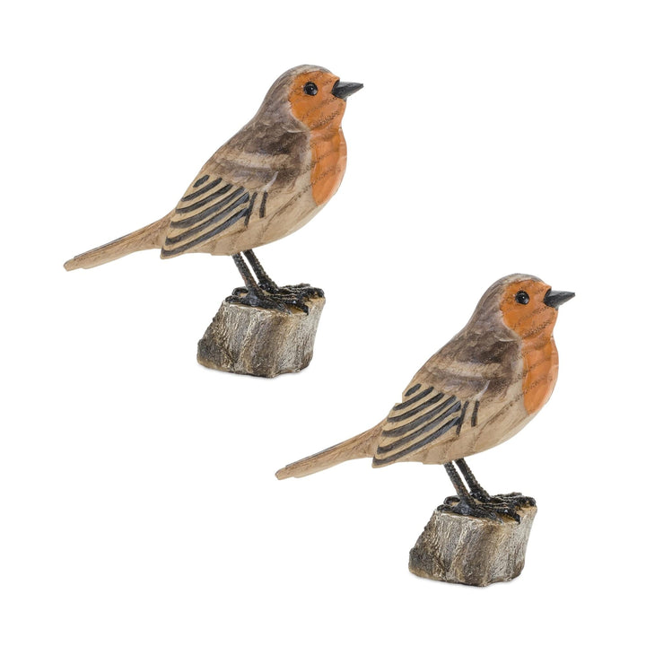 Bird On Stump (Set of 2) 4.25 X 1.5 Brown Animals Resin