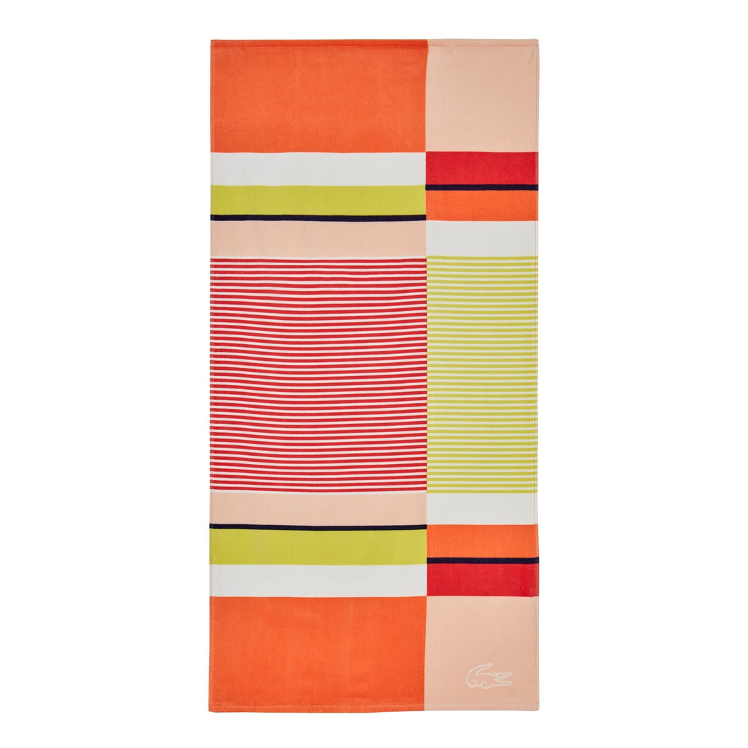 Lacoste 2 Pack Shifted Stripe Beach Towel Bundle in Aqua Melon Blue Striped - Diamond Home USA