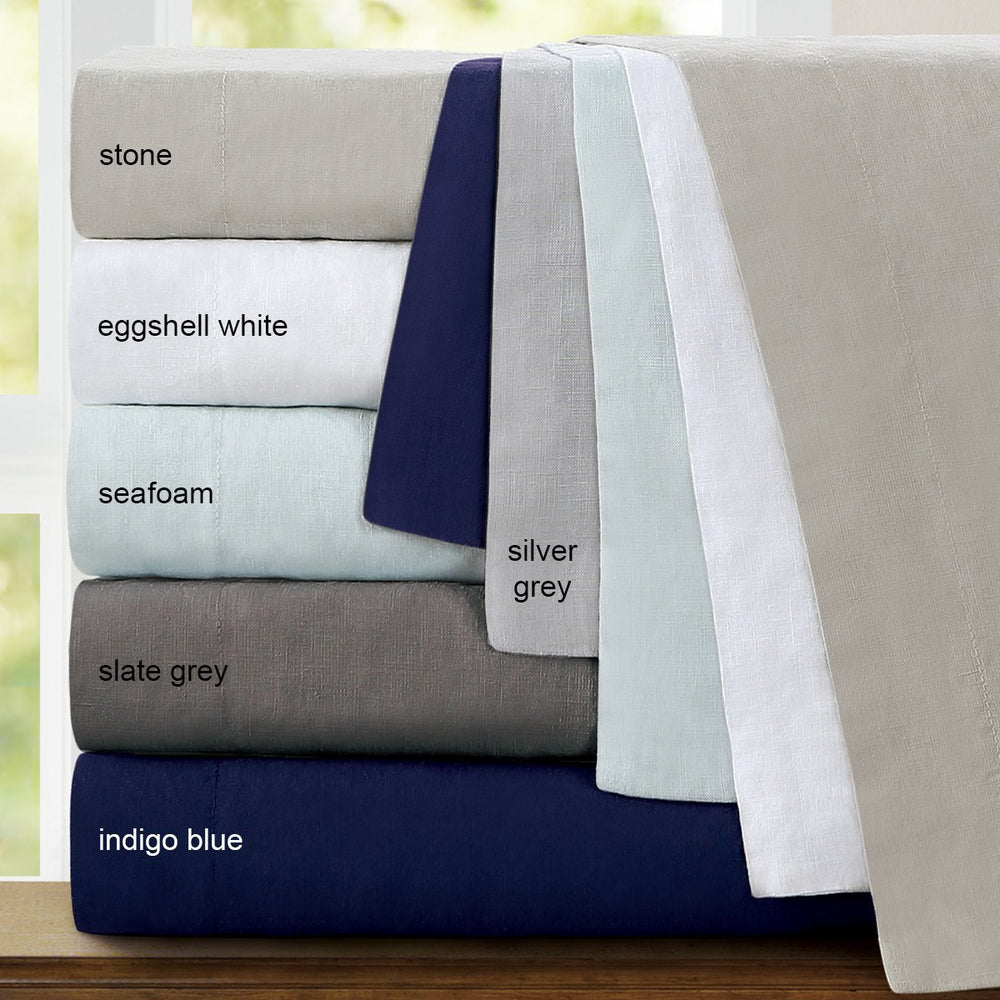 Echelon Home Washed Belgian Linen Duvet Cover Set Full/Queen Eggshell White - Diamond Home USA