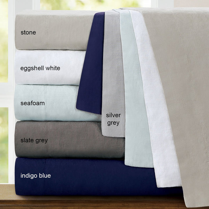Echelon Home Washed Belgian Linen Duvet Cover Set Full/Queen Eggshell White - Diamond Home USA