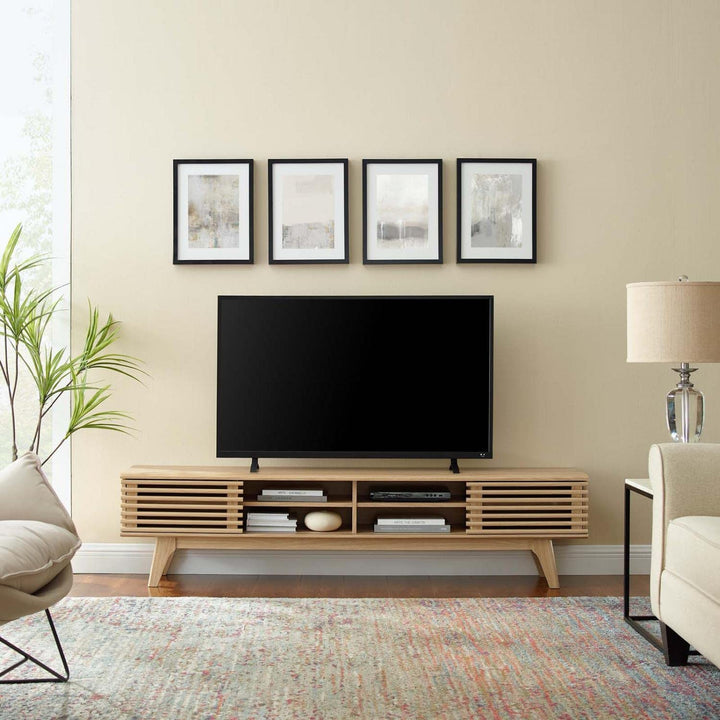 Modway Render Mid-Century Modern Low Profile 70 Inch Media Console TV Stand in Oak - Diamond Home USA