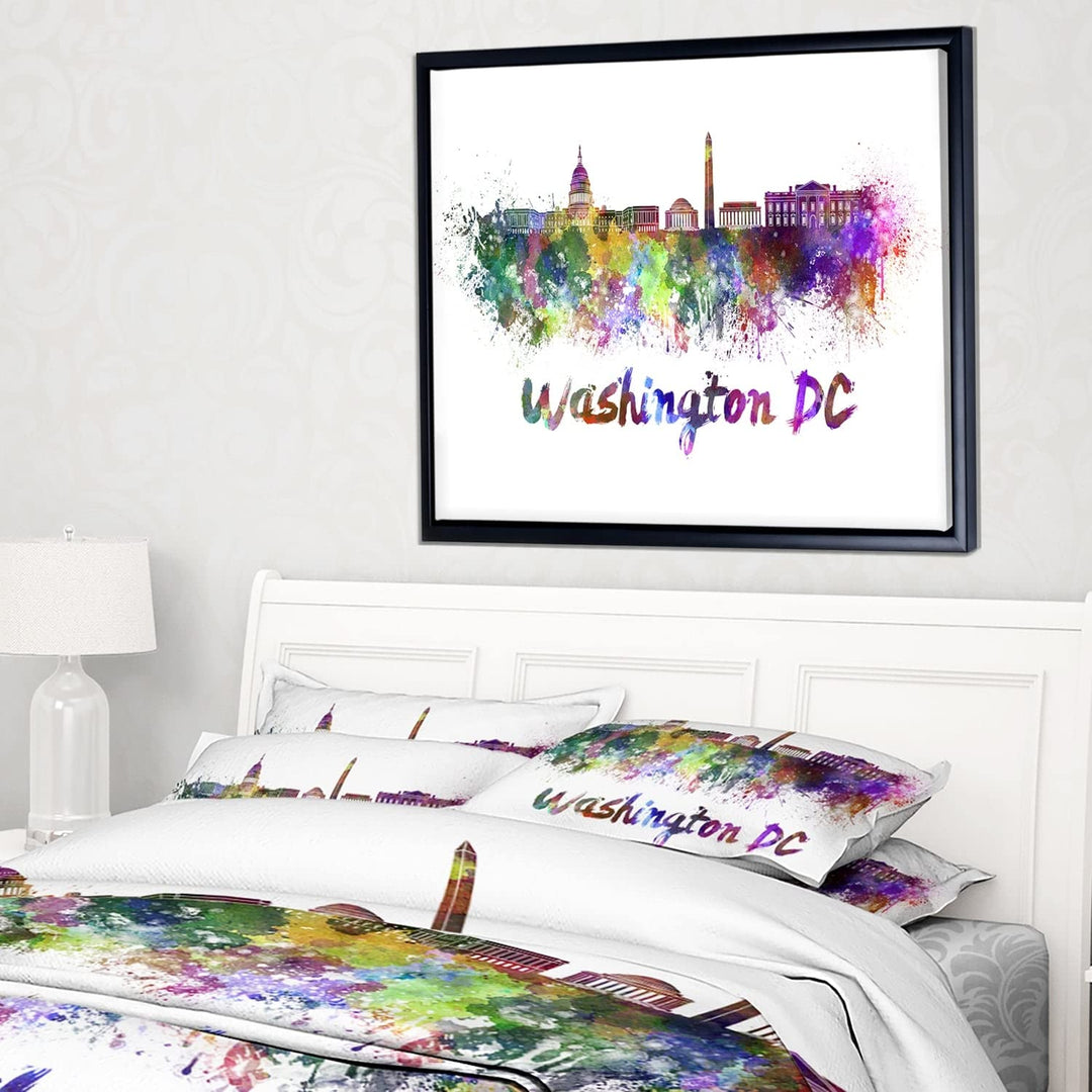 DESIGN ART Designart "Washington DC Skyline" Cityscape Framed Canvas Artwork 40 in. wide x 30 in. high - Diamond Home USA