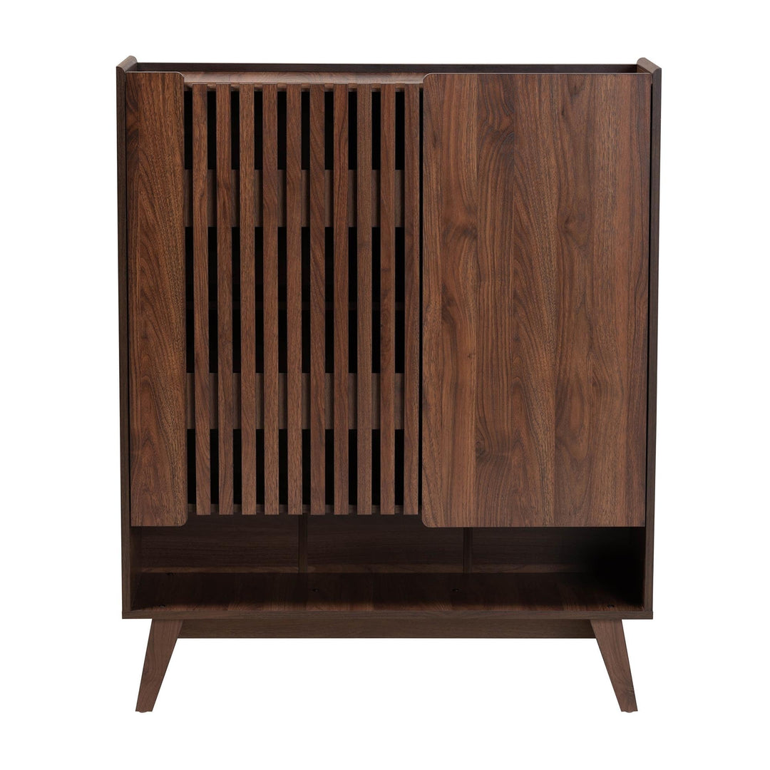 Mid-Century Modern Walnut Brown Finished Wood Shoe Cabinet MDF Backed - Diamond Home USA