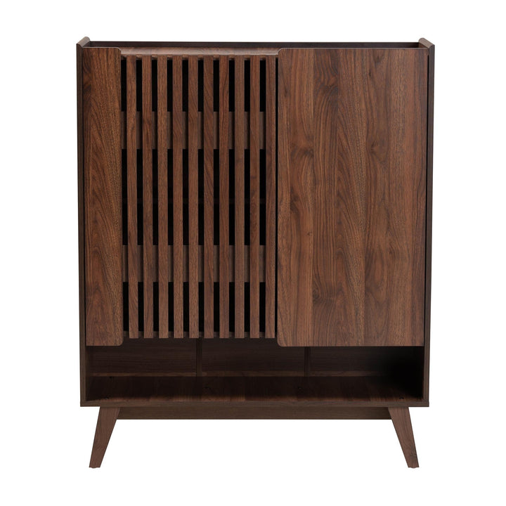 Mid-Century Modern Walnut Brown Finished Wood Shoe Cabinet MDF Backed - Diamond Home USA