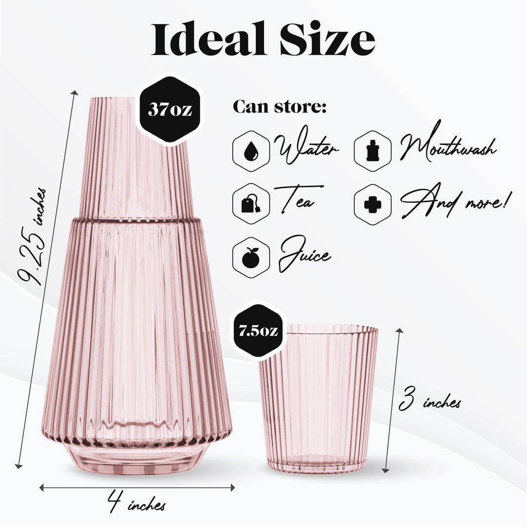 American Atelier Vintage Bedside Water Carafe with Tumbler - 37 Oz Ribbed - Diamond Home USA