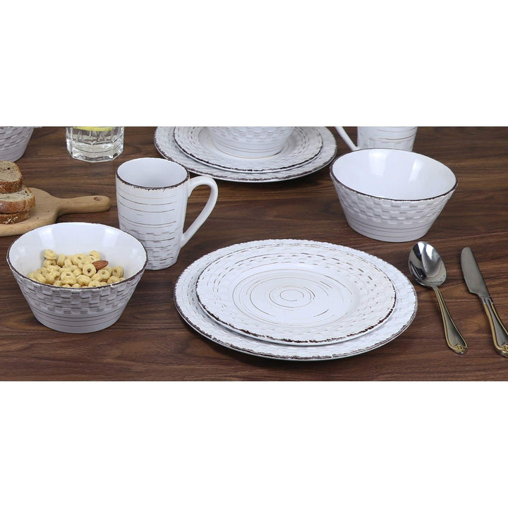 Home 16 Piece Distressed Weave Dinnerware Set-White White Solid Casual Farmhouse - Diamond Home USA