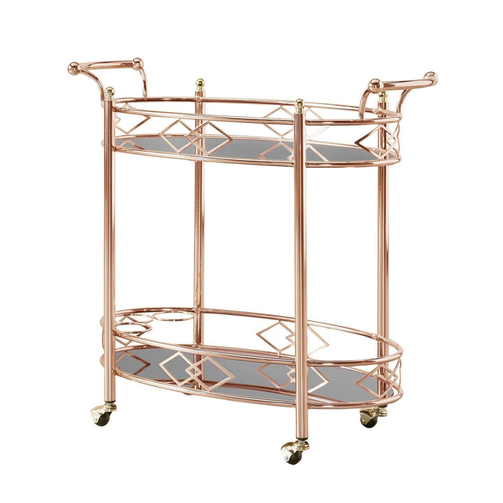 Inspire Q Metropolitan Rose Gold Metal Mobile Bar Cart with Black Glass Top Bold
