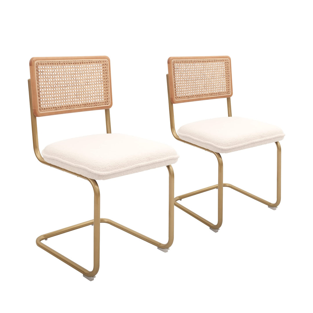 CangLong Mid-Century Modern Rattan Chairs Upholstered Fleece Seat Armless Chairs White - Diamond Home USA