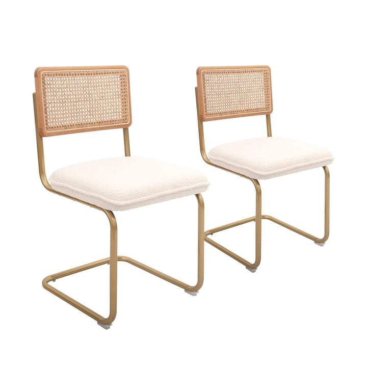 CangLong Mid-Century Modern Rattan Chairs Upholstered Fleece Seat Armless Chairs White - Diamond Home USA