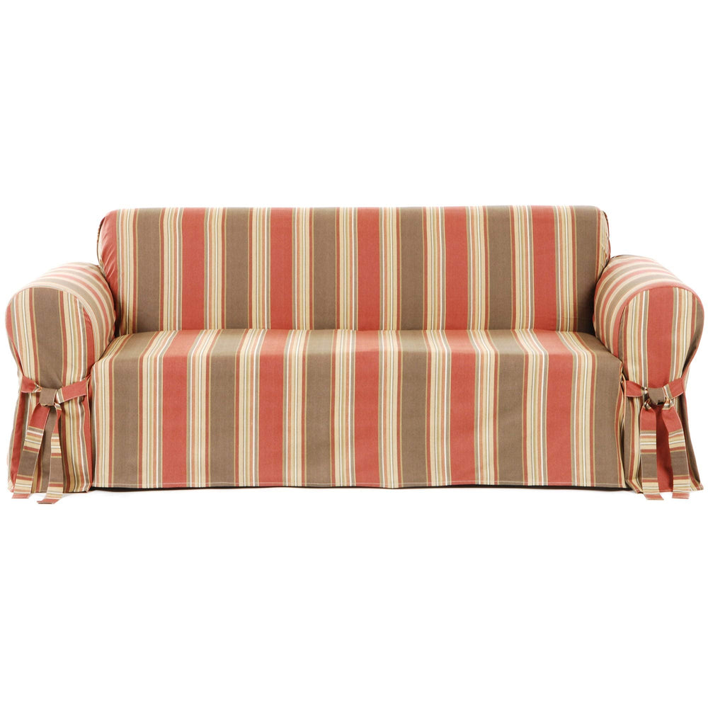 Classic Slipcovers Classic Stripe Cotton Loveseat Slipcover Black - Diamond Home USA