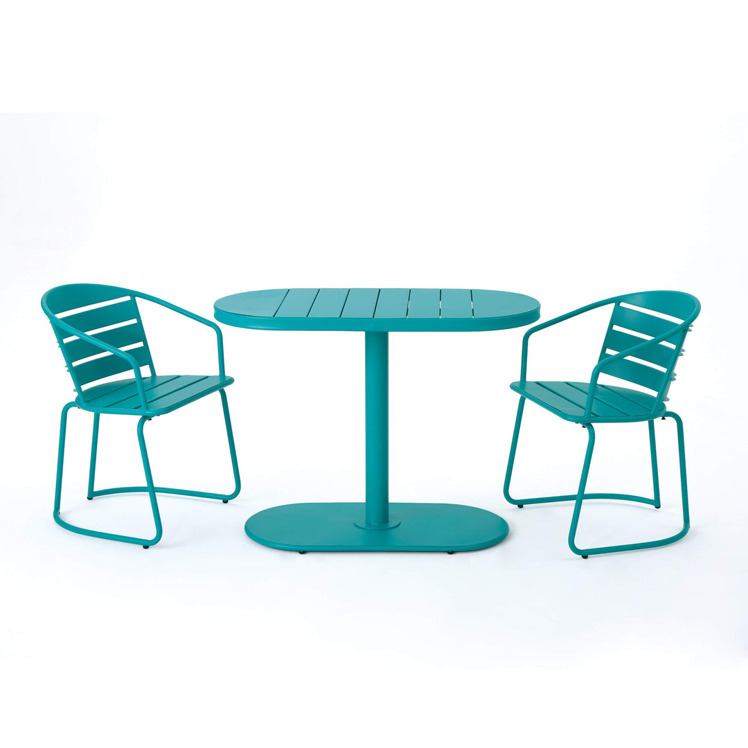 GDFStudio Monica Outdoor Matte Teal Finished Iron Bistro Set
