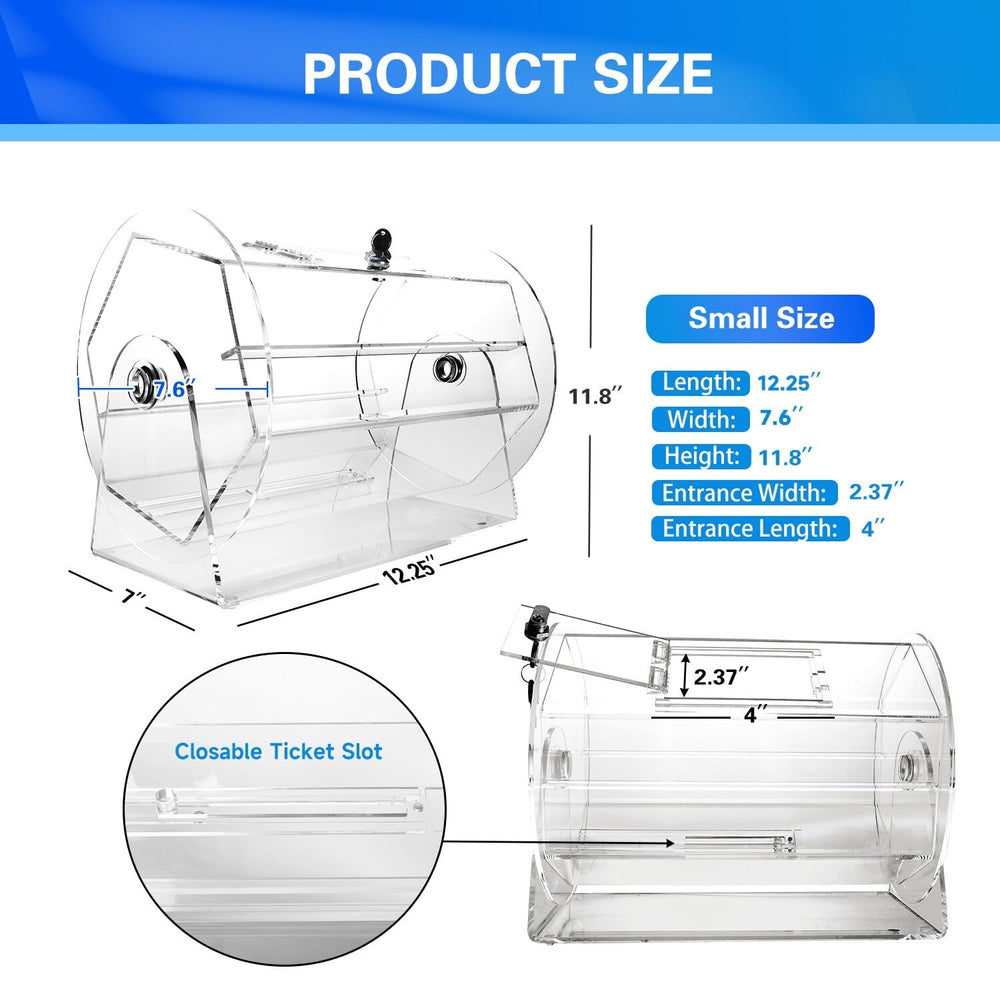 Small Acrylic Raffle Drum Ticket Spinning Cage for Tickets Balls Holds White - Diamond Home USA