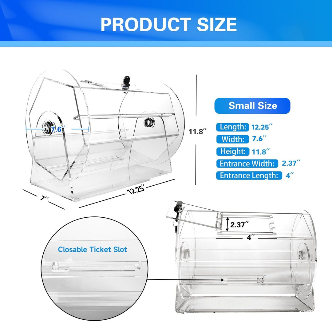 Small Acrylic Raffle Drum Ticket Spinning Cage for Tickets Balls Holds White - Diamond Home USA