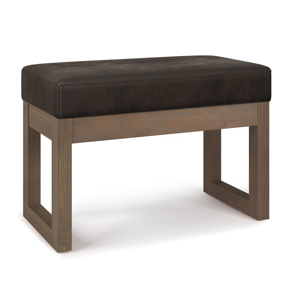 SIMPLIHOME Milltown 27 Inch Wide Contemporary Rectangle Footstool Ottoman Distressed Dark Brown