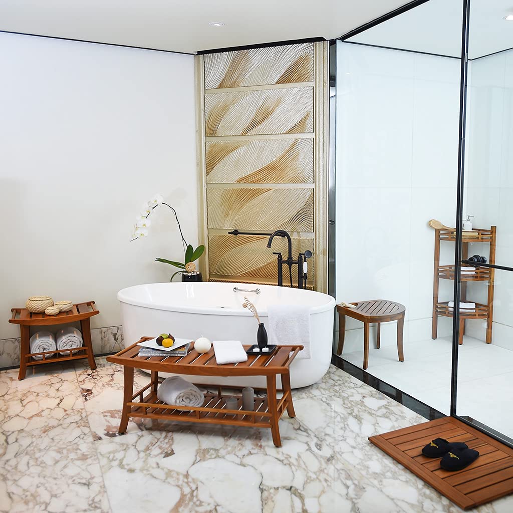 Cambridge Casual Teak Wood Estate Shelf Shower Bench/Natural Brown - Diamond Home USA