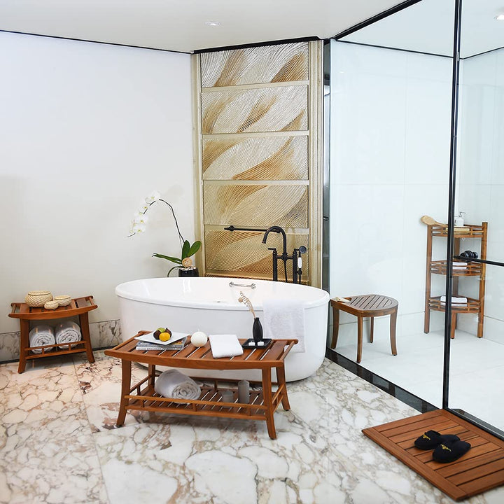 Cambridge Casual Teak Wood Estate Shelf Shower Bench/Natural Brown - Diamond Home USA