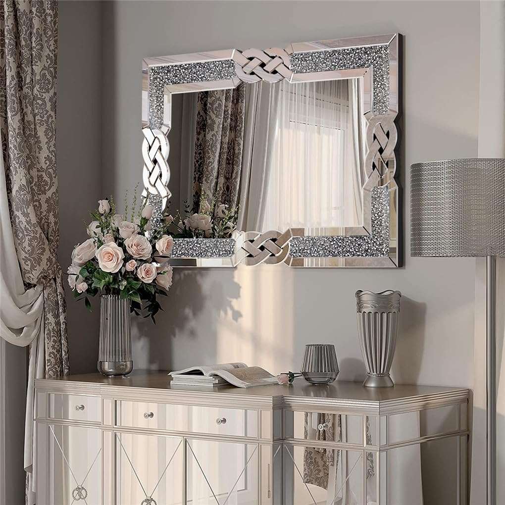 Glam Accent Diamond Mirror 36"x24" Silver Modern Contemporary Frameless - Diamond Home USA