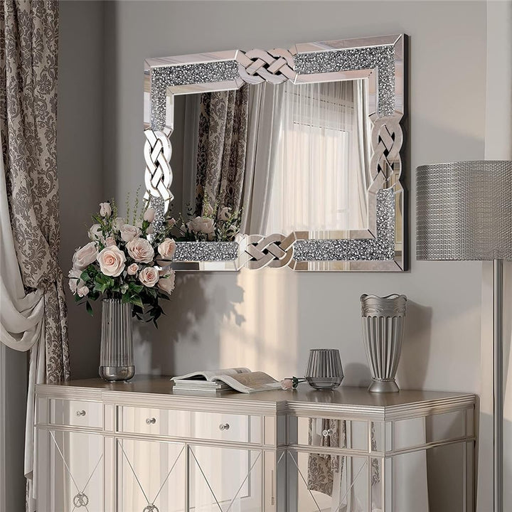 Glam Accent Diamond Mirror 36"x24" Silver Modern Contemporary Frameless - Diamond Home USA
