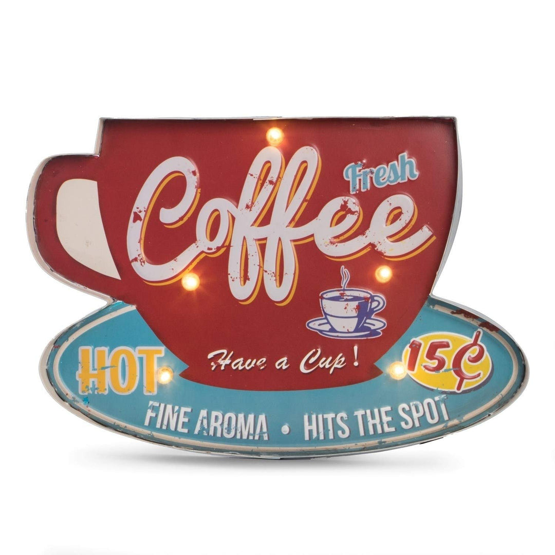 1 Piece 17" X 11" Blue Red Rustic Coffee Cup Themed Light Up Sign Yellow White