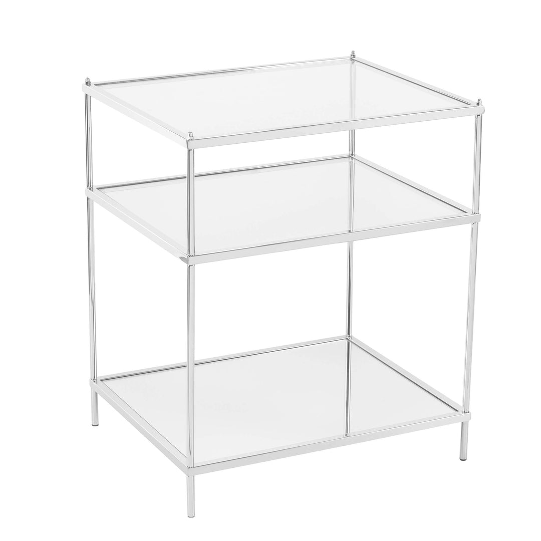 Glam Mirrored Side Table Chrome Silver Rectangle Glass Iron Metal Finish