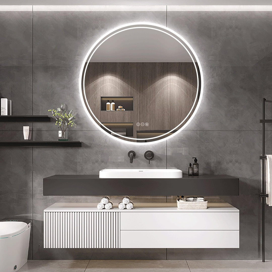 Round Led Illuminated Bathroom Mirror Fogless Makeup Shaving 24" Silver - Diamond Home USA