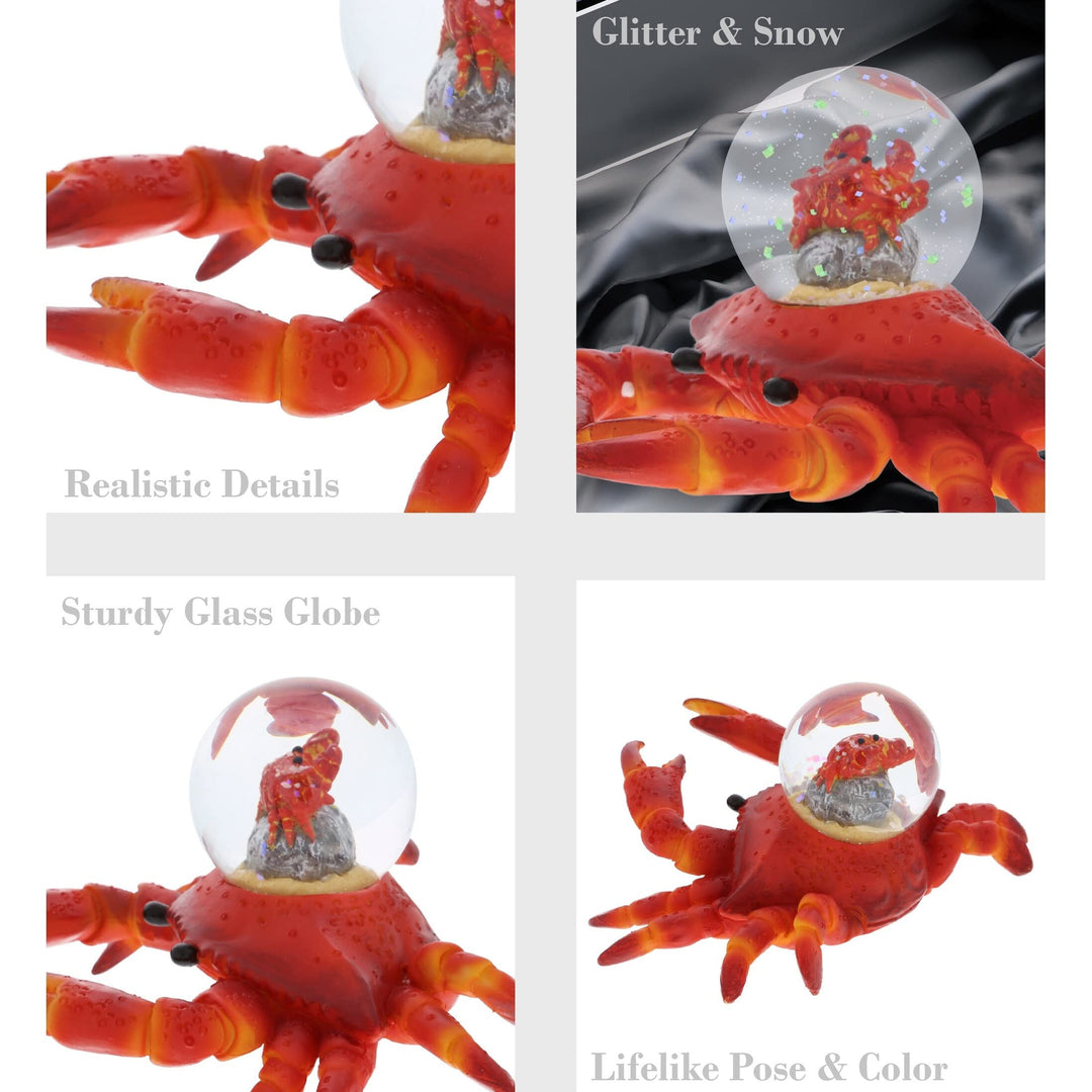 Crab Snow Globe Figurine with Sparkling Glitter 5.5lx4.5wx2.6h Inches Red - Diamond Home USA