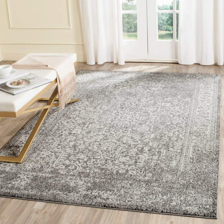 4'x6'ft Grey Ivory Oriental Distressed Area Rug Indoor Medallion Patterned 4' x 6' - Grey/Ivory